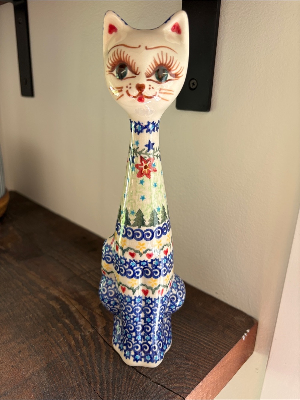 Unikat Cat Figurine Hand Painted 10" Polish Pottery Christmas tree Handmade